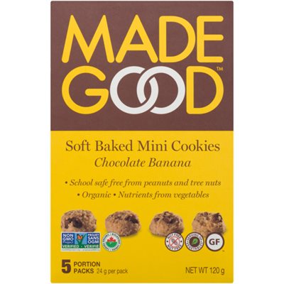 Made Good Organic Soft Baked Mini Cookies Chocolate Banana 5 Portion Packs x 24 g (120 g) 