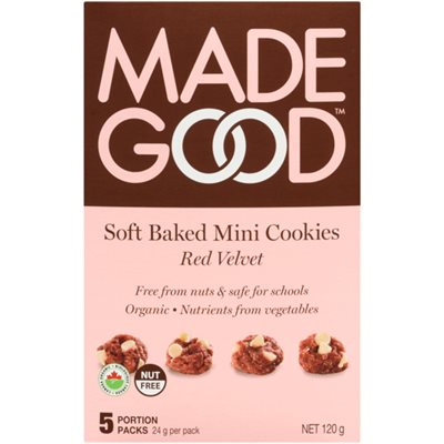 Made Good Organic Soft Baked Mini Cookies Red Velvet 5 Portion Packs x 24 g (120 g) 