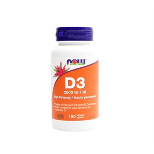 Now Vitamin D3 2500IU Haute puissance 180sg