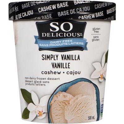 So Delicious Dairy Free Non-Dairy Frozen Dessert Simply Vanilla Cashew