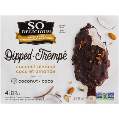 So Delicious Sans Produits Laitiers Trempé Dessert Glacé Sans Produits Laitiers Coco et Amande 4 Barres x 68 ml (272 ml) So Delicious Sans Produits Laitiers Trempé Dessert Glacé Sans Produits Laitiers Coco et Amande 4 Barres x 68 ml (272 ml)