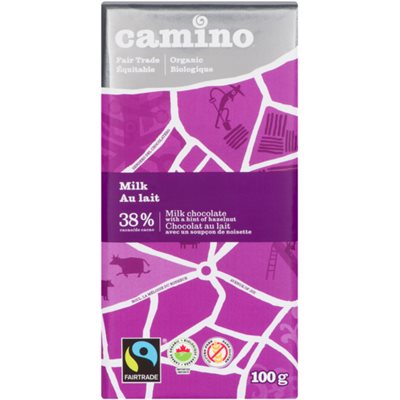 Camino Chocolat au lait bio avec une pointe de noisette 100 g Camino Chocolat au lait bio avec une pointe de noisette 100 g