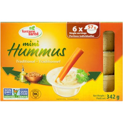 Fontaine Santé Mini Hummus Traditionnel 6 Portions Individuelles x 57 g (342 g) Fontaine Santé Mini Hummus Traditionnel 6 Portions Individuelles x 57 g (342 g)