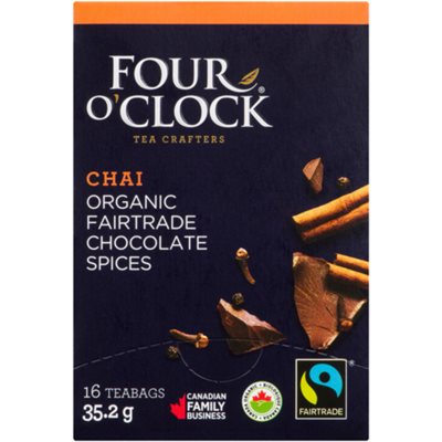 Four O'Clock Chai Biologique équitable épices Chocolatées 16 Sachets 35.2 g Four O'Clock Chai Biologique équitable épices Chocolatées 16 Sachets 35.2 g