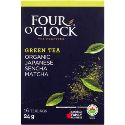 Four O'Clock Green Tea Organic Japanese Sencha Matcha 16 Teabags 24 g 24g