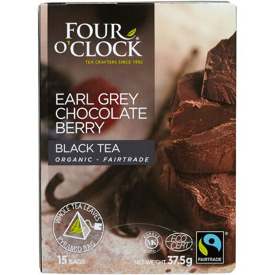 Four O'Clock Biologique - équitable Thé Noir Earl Grey Chocolat et Petits Fruits 15 Sachets 37.5 g Four O'Clock Biologique - équitable Thé Noir Earl Grey Chocolat et Petits Fruits 15 Sachets 37.5 g