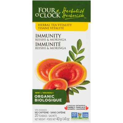Four O'Clock Herboriste Tisane Vitalité Immunité Reishi & Moringa Biologique 20 Sachets 40 g Four O'Clock Herboriste Tisane Vitalité Immunité Reishi & Moringa Biologique 20 Sachets 40 g