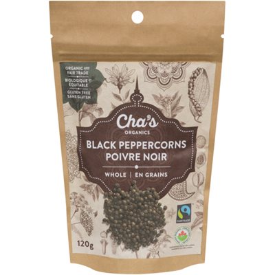 Cha's Organics Poivre Noir en Grains bio 120 g Cha's Organics Poivre Noir en Grains bio 120 g