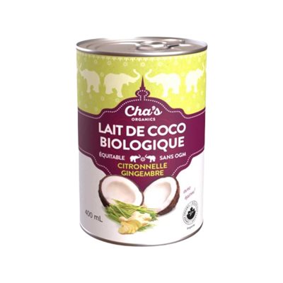 Cha's Organics Lait de Coco Biologique Citronnelle Gingembre 400 ml Cha's Organics Lait de Coco Biologique Citronnelle Gingembre 400 ml