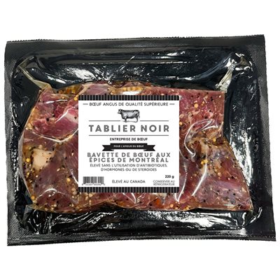 Tablier Noir Bavette de boeuf aux épices de Montréal 220g Tablier Noir Bavette de boeuf aux épices de Montréal 220g