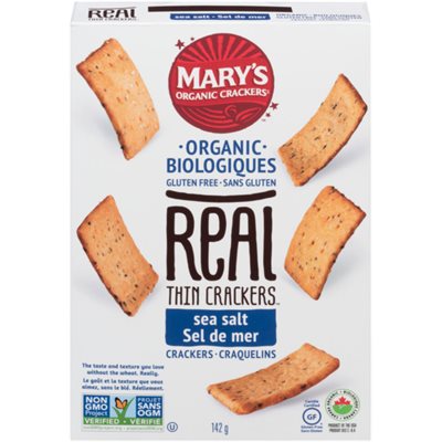 Mary's Organic Crackers Real Thin Crackers Craquelins Sel de Mer Biologiques 142 g Mary's Organic Crackers Real Thin Crackers Craquelins Sel de Mer Biologiques 142 g
