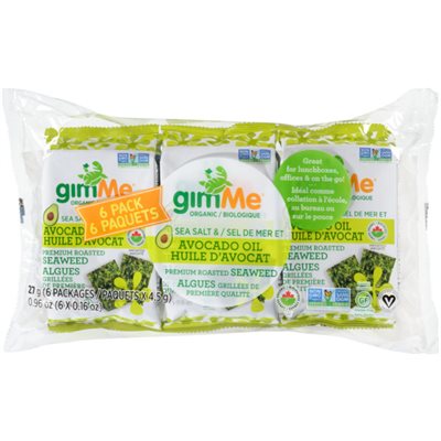 gimMe Biologique Algues Grillées de Premiére Qualité Sel de Mer et Huile d'Avocat 6 Paquets x 4.5 g (27 g) gimMe Biologique Algues Grillées de Premiére Qualité Sel de Mer et Huile d'Avocat 6 Paquets x 4.5 g (27 g)