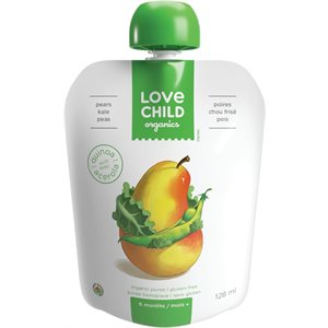 Love Child Organics Purée Biologique Poires Chou Frisé Pois 6 Mois + 128 ml
