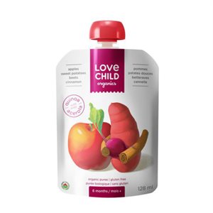 Love Child Organics Purée Biologique Pommes Patates Douces Betteraves Cannelle 6 Mois + 128 ml