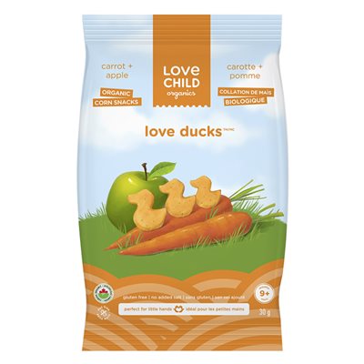 Love Child Organics Love Ducks Collation de Mais Biologique Carotte + Pomme 9+ Mois 30 g Love Child Organics Love Ducks Collation de Mais Biologique Carotte + Pomme 9+ Mois 30 g