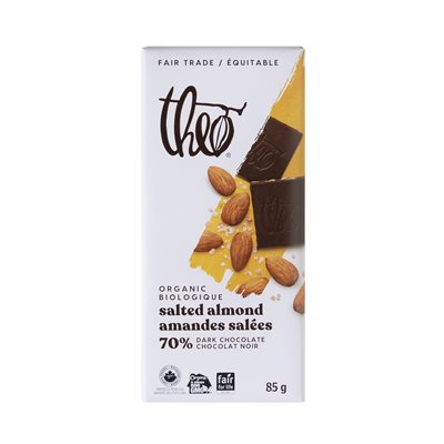 Theo 70% Chocolat Noir Amandes Salées 85 g Theo 70% Chocolat Noir Amandes Salées 85 g