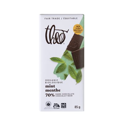 THEO Barre chocolat noir 70% Menthe Bio THEO Barre chocolat noir 70% Menthe Bio