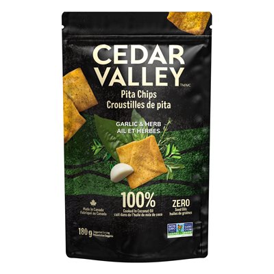 Cedar Valley Selections Croustilles de Pita Ail et Herbes 180 g Cedar Valley Selections Croustilles de Pita Ail et Herbes 180 g